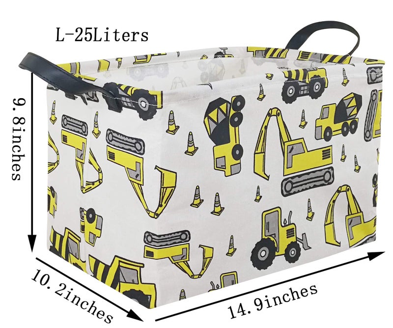 KUNRO Rectangle Yellow Storage Basket Gift Shelf Basket Storage Bin, Nursery Basket Organizer Box for With Handles for Room Deco (Excavator) - Image 2